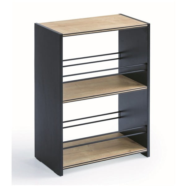Menší černá knihovna s policemi v přírodní barvě Black Small Bookcase