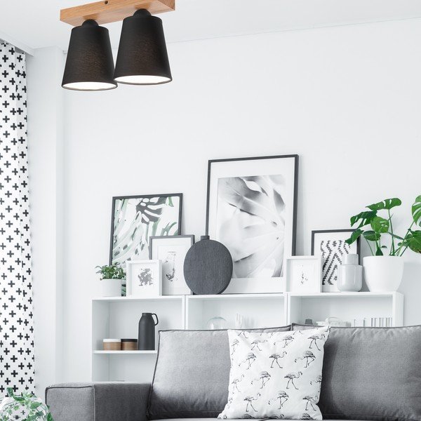 Černé stropní svítidlo s textilním stínidlem ø 15 cm Lula – LAMKUR-image-1