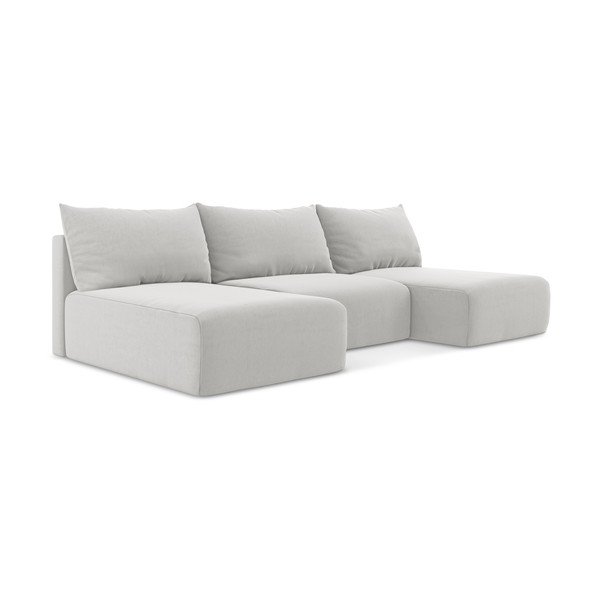 Světle šedá sametová rozkládací/s úložným prostorem rohová pohovka (do "U") Kalena – Makamii-image-2