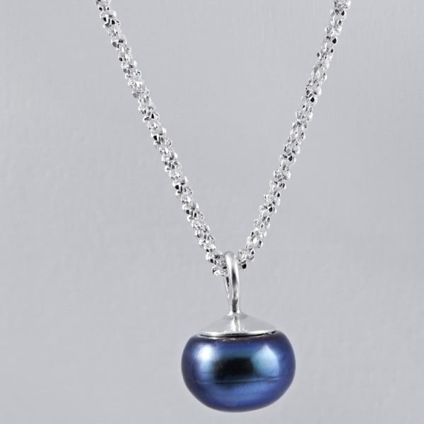 Stříbrný náhrdelník s modrou perlou 9,5 mm