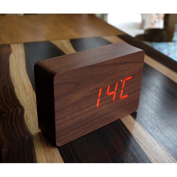 Hnědý budík s červeným LED displejem Gingko Brick Click Clock-image-2