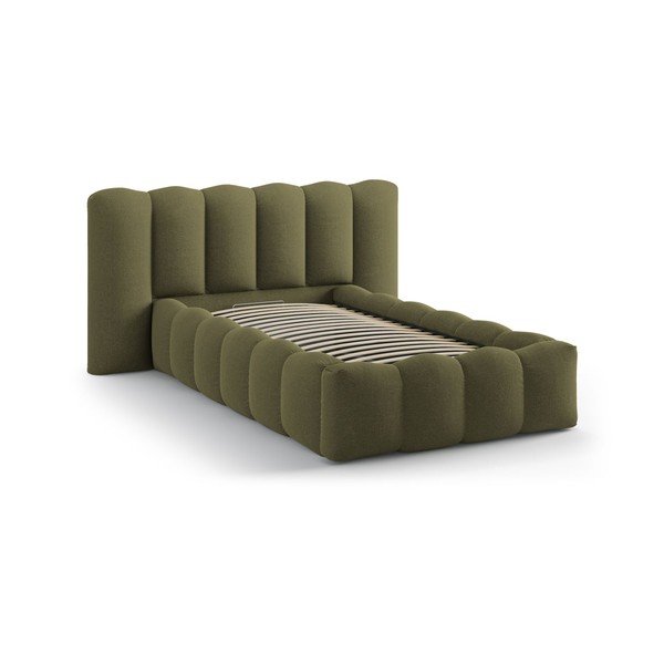 Khaki čalouněná jednolůžková postel s úložným prostorem s roštem 90x200 cm Lupine – Micadoni -image-2
