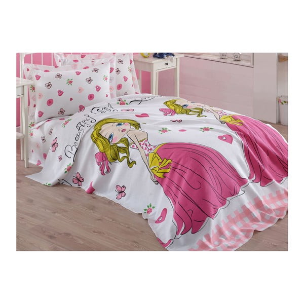 Růžový dětský bavlněný přehoz přes postel Mijolnir Princess, 160 x 235 cm