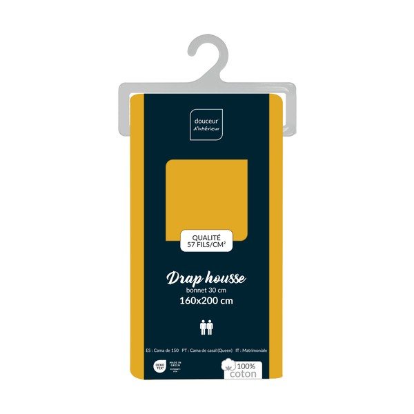 Žluté napínací bavlněné prostěradlo 160x200 cm Lina – douceur d'intérieur-image-2