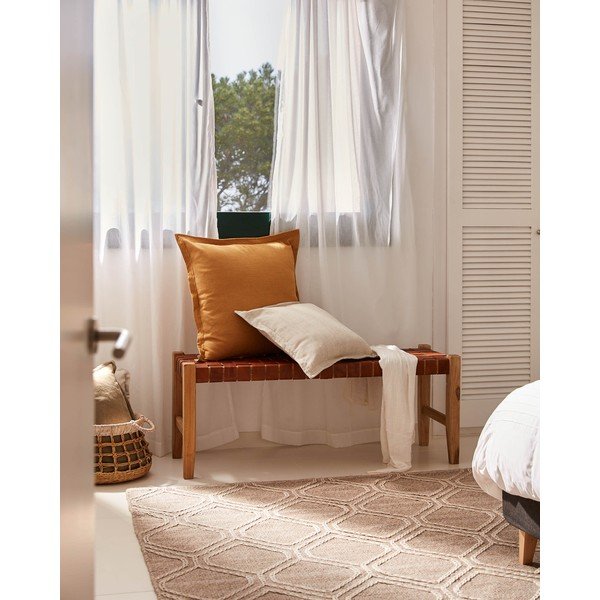 Koňakově hnědá/v přírodní barvě kožená lavice Calixta – Kave Home-image-1