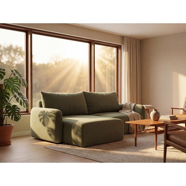 Oranžová rozkládací/s úložným prostorem rohová pohovka Kalena – Makamii-image-1