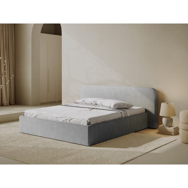 Světle šedá čalouněná dvoulůžková postel s úložným prostorem s roštem 160x200 cm Elizabeth – Micadoni -image-1