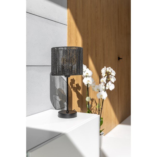 Černá stolní lampa se stínidlem z třtinového výpletu (výška 48 cm) Foresto – GTV-image-2