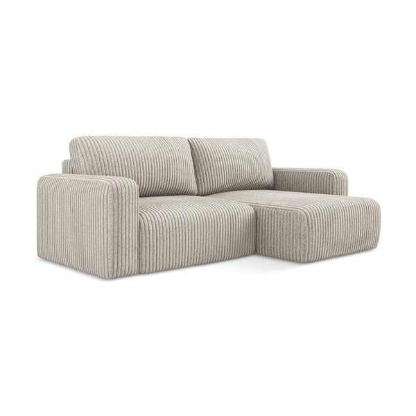 Béžová manšestrová rozkládací/s úložným prostorem rohová pohovka (pravý roh/s lenoškou) Kona – Makamii-image-2