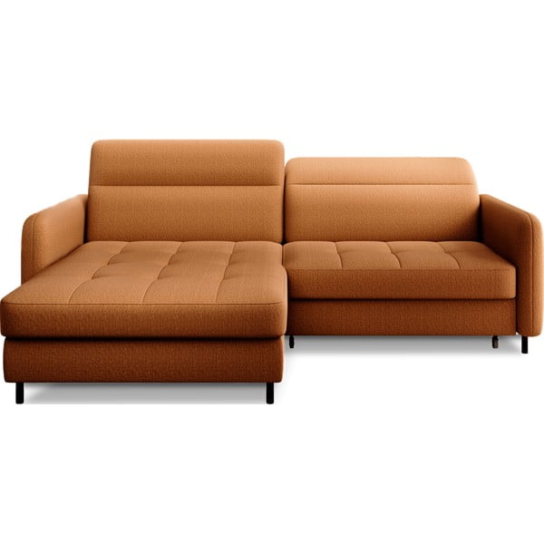 Žlutá sametová rozkládací/s úložným prostorem rohová pohovka (levý roh/s lenoškou) Gomsi – ELTAP