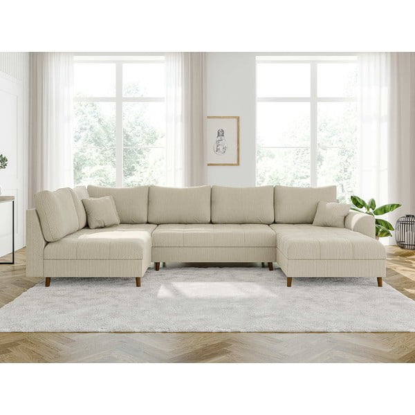 Krémová manšestrová rohová pohovka (pravý roh/do "U") Ariella – Ropez-image-1