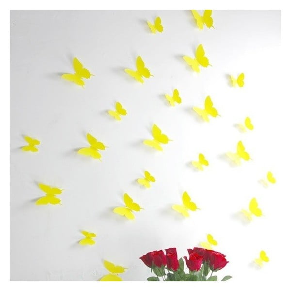 Sada 12 žlutých samolepek s 3D efektem Ambiance Butterflies