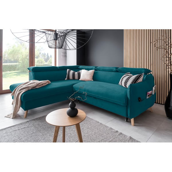 Tyrkysová sametová rozkládací rohová pohovka (levý roh) Sweet Harmony – Miuform-image-4