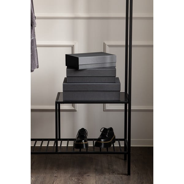 Tmavě šedé kartonové úložné boxy v sadě 3 ks s víkem 42,5x29,5x13 cm Kian Paper Laminate – Bigso-image-2