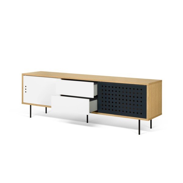 TV komoda v dekoru dubového dřeva s černobílými detaily TemaHome Dann Dots, délka 201 cm-image-3