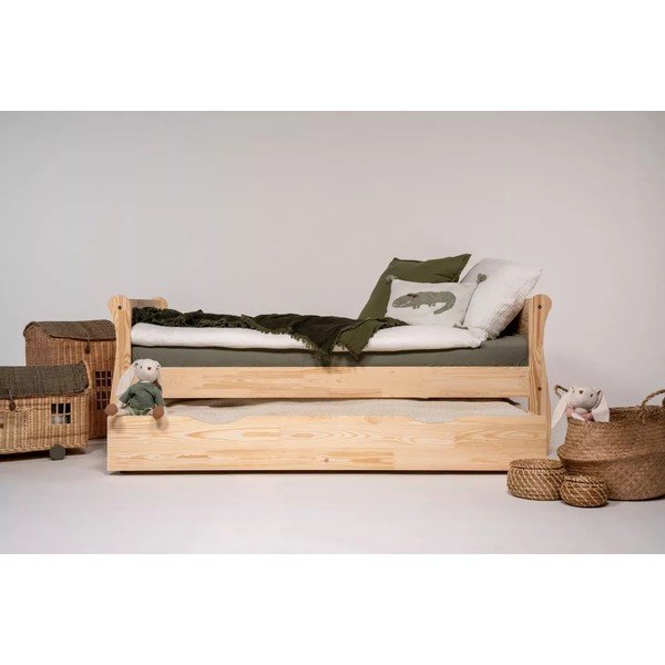 Dětská postel z borovicového dřeva s výsuvným lůžkem s úložným prostorem s roštem 90x190 cm v přírodní barvě Roma – Adeko-image-3