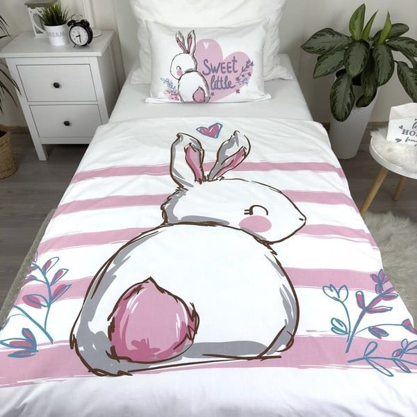 Bílo-růžové bavlněné dětské povlečení do postýlky 100x135 cm Bunny "Sweet" – Jerry Fabrics-image-4