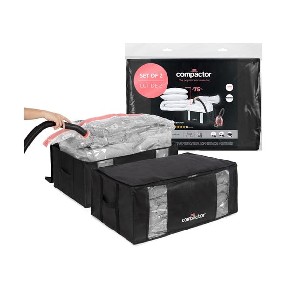 Vakuové vyztužené látkové úložné boxy na oblečení v sadě 2 ks 65x45x27 cm Black Edition – Compactor