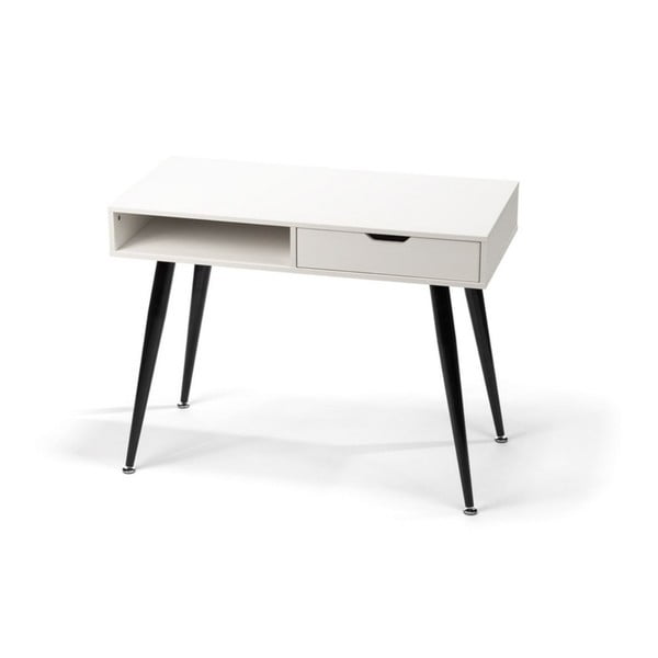 Bílý psací stůl s černým kovovým podnožím loomi.design Diego, 100 x 50 cm