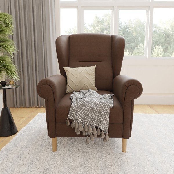 Tmavě hnědé křeslo ušák Swan – Ropez-image-1