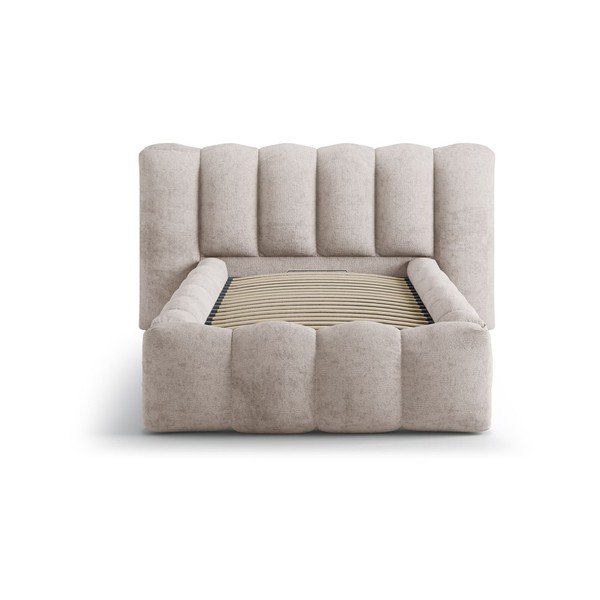 Světle hnědá čalouněná jednolůžková postel s úložným prostorem s roštem 90x200 cm Lupine – Micadoni -image-3