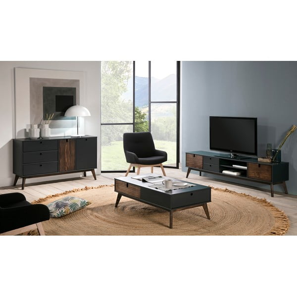 Antracitově šedý konferenční stolek s 2 zásuvkami a nohami z borovicového dřeva Marckeric Kiara-image-1