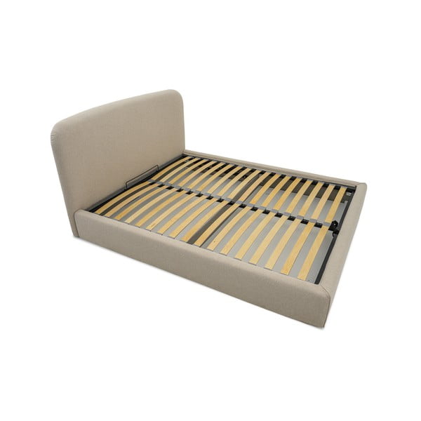 Béžová čalouněná dvoulůžková postel s úložným prostorem s roštem 140x190 cm Sea – Scandic-image-3