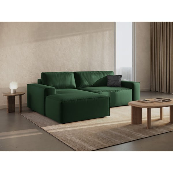 Tmavě zelená sametová rozkládací rohová pohovka s úložným prostorem (levý roh/s lenoškou) Jodie – Micadoni -image-1