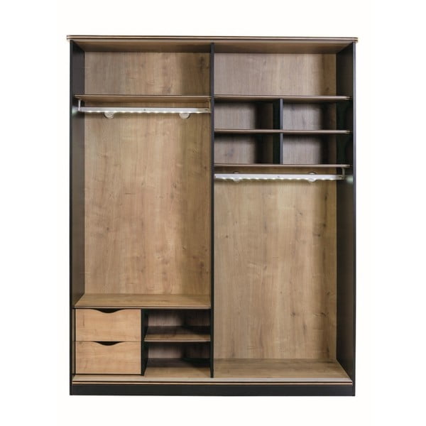 Černá šatní skříň s dveřmi v přírodní barvě Black Sliding Wardrobe-image-2