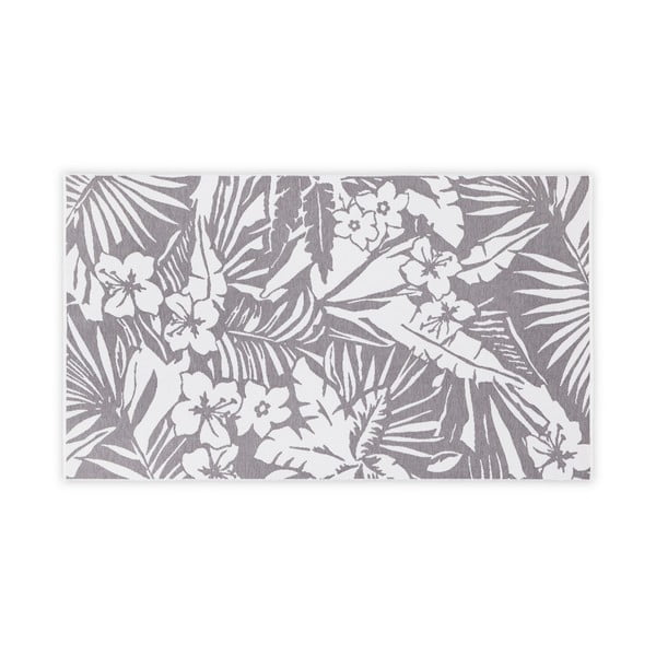 Šedo-bílá bavlněná koupelnová předložka Foutastic Floral, 100 x 180 cm