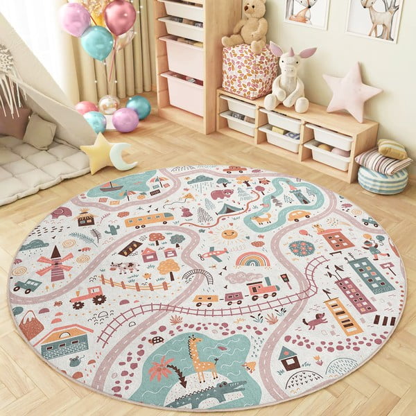 Pratelný dětský hrací koberec ø100 cm Furry World – Mila Home-image-1