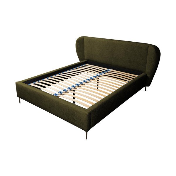 Tmavě zelená čalouněná dvoulůžková postel s roštem 160x200 cm Makana – Makamii-image-2