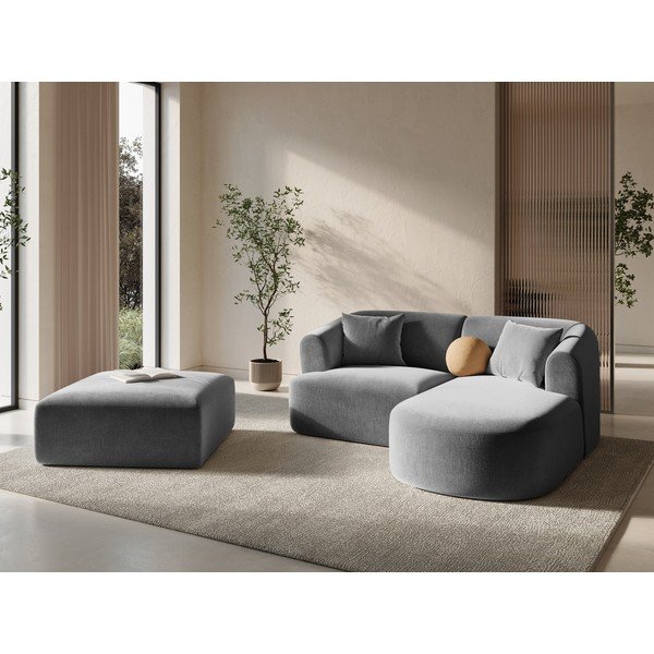 Světle šedá sametová podnožka Campi – Cosmopolitan Design-image-1