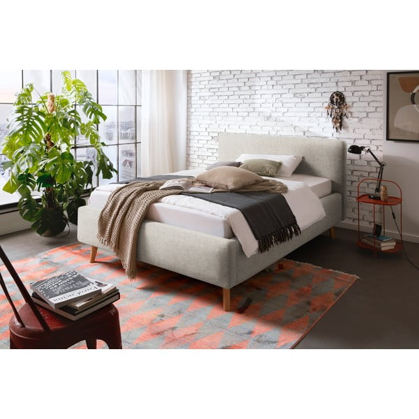 Béžová čalouněná dvoulůžková postel s úložným prostorem s roštem 140x200 cm Mattis – Meise Möbel-image-1
