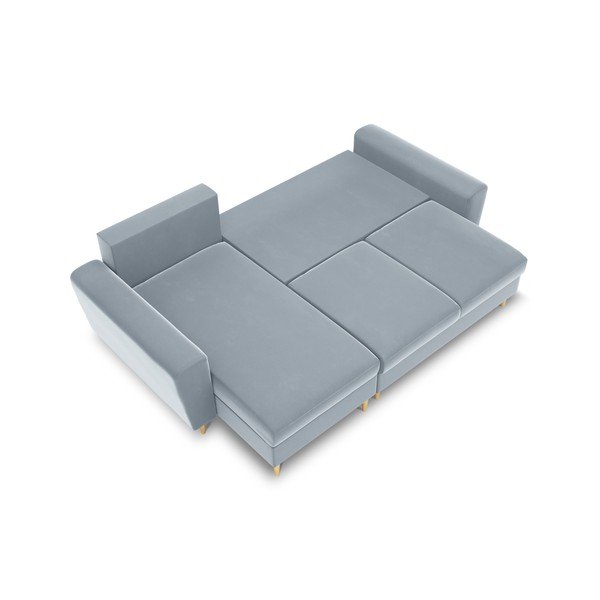 Světle modrá sametová rozkládací/s úložným prostorem rohová pohovka Kyoto – Cosmopolitan Design-image-1