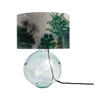 Zelená skleněná stolní lampa s textilním stínidlem Tierra Bella Tropical Jungle, výška 45 cm