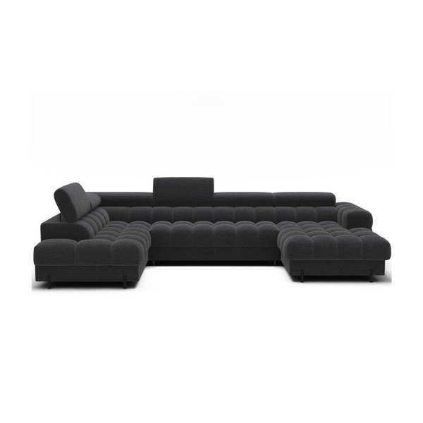 Tmavě šedá rozkládací rohová pohovka z textilie bouclé (levý roh/do "U") Feraria – ELTAP