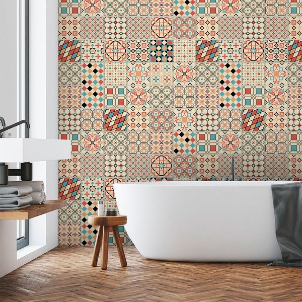 Sada 60 samolepek na stěnu Ambiance Azulejos Arianito, 15 x 15 cm