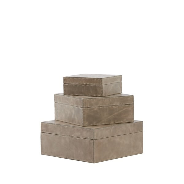 Kožené dekorativní úložné boxy s víkem v sadě 3 ks Kae – Light & Living