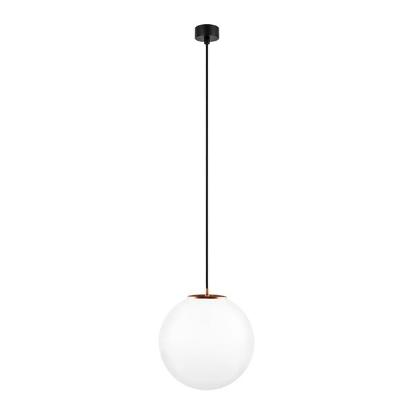 Bílé závěsné svítidlo s černým kabelem a detailem v měděné barvě Sotto Luce Tsuri, ⌀ 30 cm