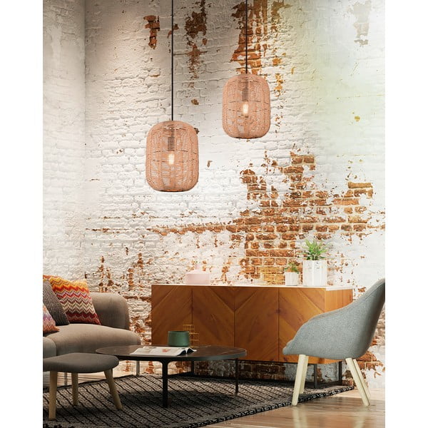 Světle hnědé závěsné svítidlo s textilním stínidlem ø 25 cm Runa – Trio-image-4