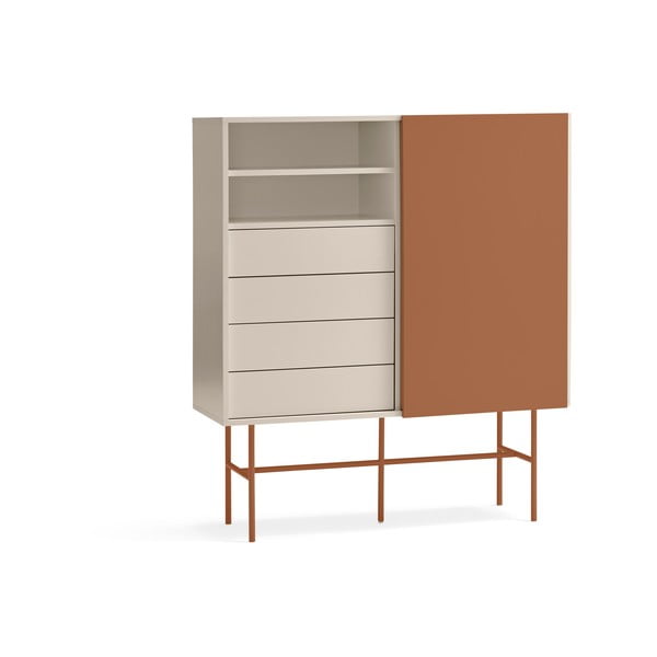 Vysoká komoda s posuvnými dveřmi v béžovo-cihlové barvě 120x140 cm Nube – Teulat-image-3
