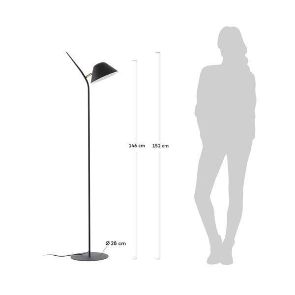 Černá stojací lampa s kovovým stínidlem (výška 152 cm) Aurelia – Kave Home-image-4