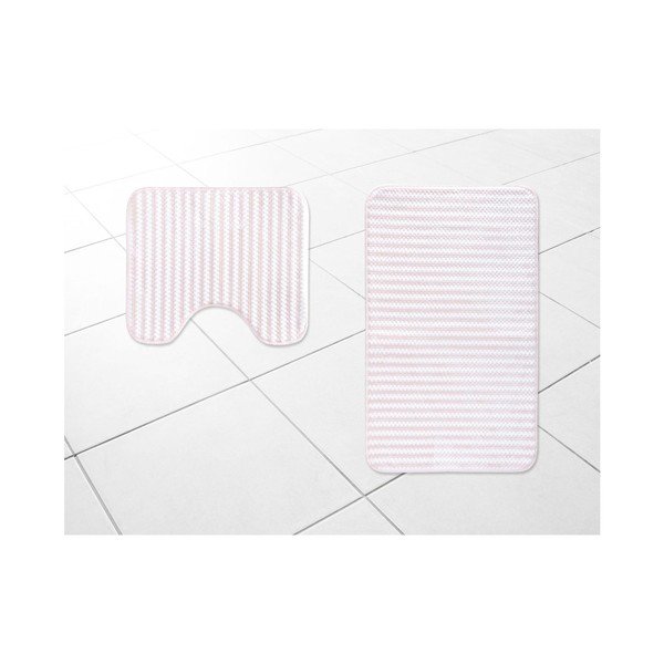 Sada 2 bílorůžových koupelnových předložek Madame Coco Stripy