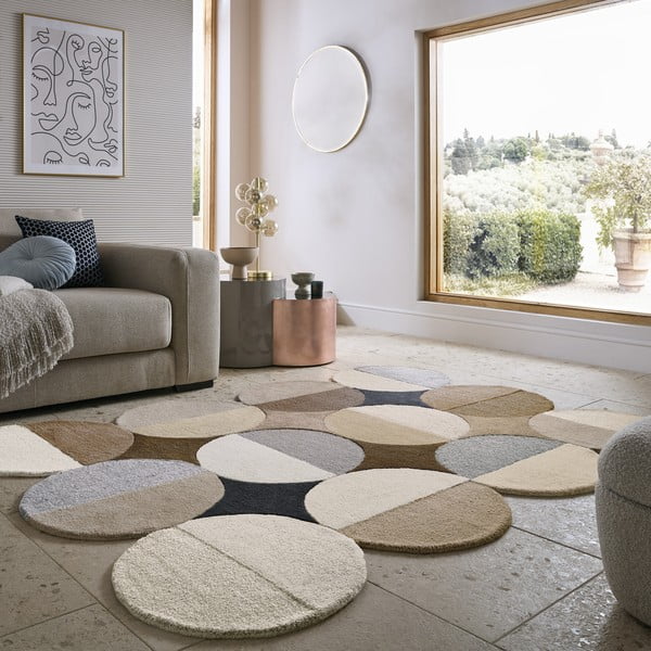 Šedobéžový ručně tkaný vlněný koberec 160x230 cm Mia Ellipse – Flair Rugs-image-1