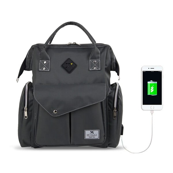 Antracitový batoh pro maminky s USB portem My Valice HAPPY MOM Baby Care Backpack-image-4