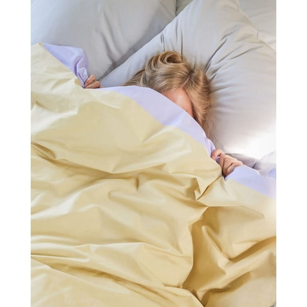 Prodloužené bavlněné povlečení na jednolůžko v béžovo-levandulové barvě 140x220 cm Block – Hübsch-image-4