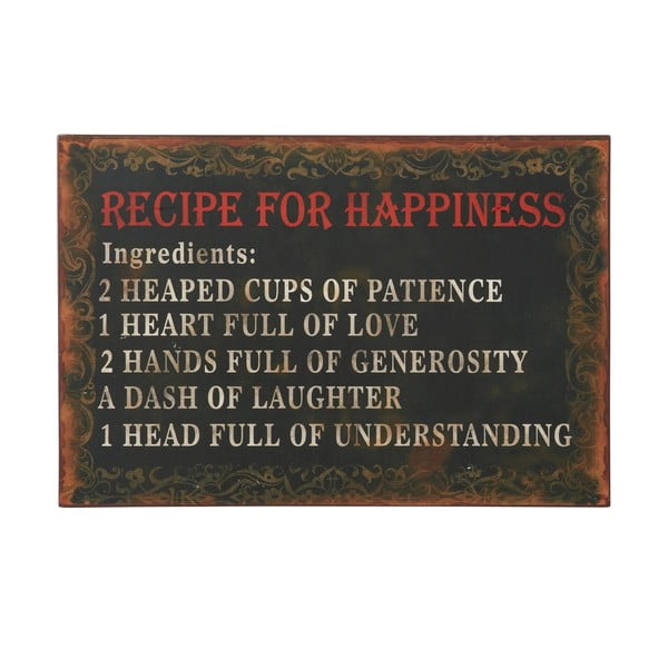 Cedule Recipe for happiness, 36x24 cm