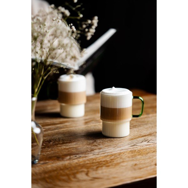 Zelené skleněné hrnky v sadě 2 ks na cappuccino 350 ml Livio – Vialli Design-image-3