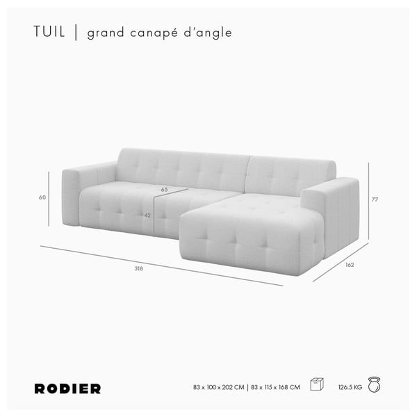 Světle hnědá sametová rohová pohovka (pravý roh/s lenoškou) Tuil – Rodier-image-4